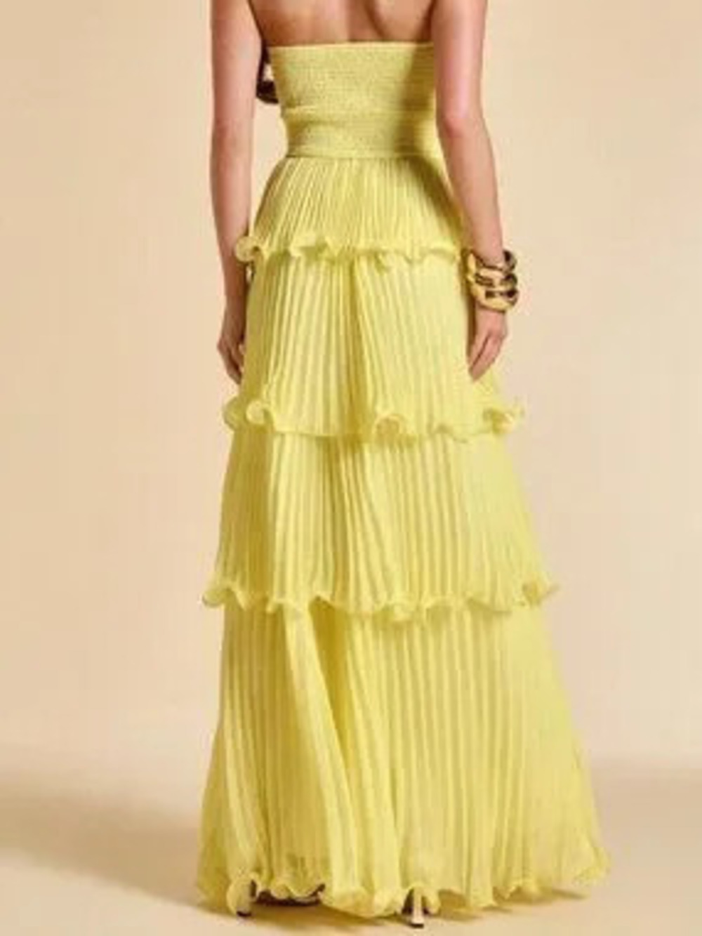 Yellow Elegant Ruffled Sleeveless A-Line Women's Dress